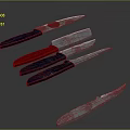 Sharp Weapon Knives Featuring Colorful Handles And Patterned Blades In Row