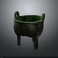 Ancient Bronze Ding Vessel With Three Legs Two Handles And Intricate Patterns 3d model