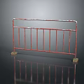 Red Metal Railing With Worn Surface And Square Base On Black Reflective Ground 3d model