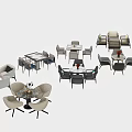 Various Dining Table And Chair Sets With Decorative Table Centerpieces 3d model