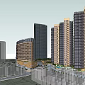 Urban Architectural Complex 3D Model With High-rise Buildings Green Belt And Roads