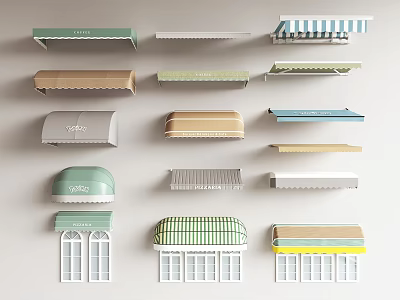 Various Colored Outdoor Awnings With Different Styles Patterns And Designs 3d model