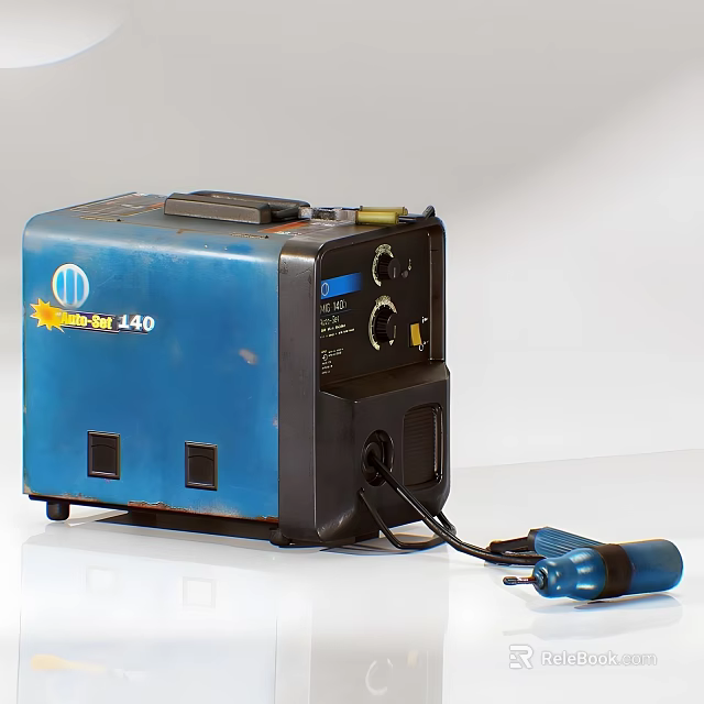 Industrial Welding Machine PowerTIG 140 Blue with Control Knobs Power Cable and Torch 3d model 