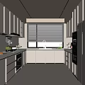 Modern Kitchen Interior Design With Light Colored Cabinets Countertop Window Blinds And Appliances 3d model
