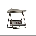 Wooden Canopy Swing Chair With Hanging Chains White Cushions And Brown Pillows