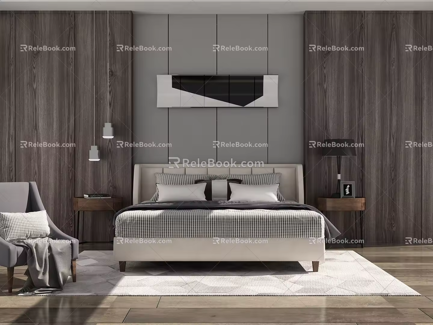 Modern background double bed combination 3d model