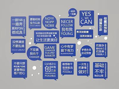 Inspirational Blue Wall Decor With Positive Phrases And Motivational Signs 3d model