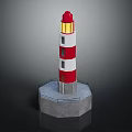 Red And White Striped Decorative Furniture Lighthouse With Yellow Light And Hexagonal Base