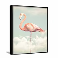 Artistic Decorative Pink Flamingo Animal Painting with Sky and Clouds Background