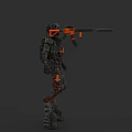 Sci Fi Game Movie Character In Black And Orange Mechanical Armor Holding Long Rifle