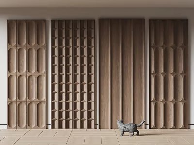 Modern Wooden Wainscoting Variations In Minimalist Room 3d model