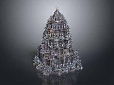 Ancient Multi Tiered Stone Temple With Intricate Carvings And Tower Structure 3d model