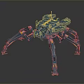 Blue Mechanical Spider Creature With Yellow Details And Sci Fi Design Structure