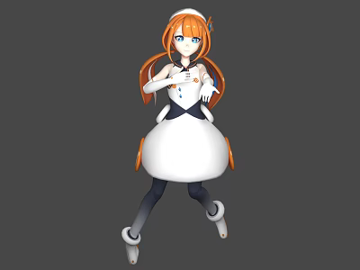 3D Anime Game Character With Orange Long Hair White Dress Black Legwear And Dynamic Pose 3d model