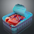 Open Blue Tuna Can With Red And Purple Meat Inside On Dark Background