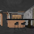 Modern Bar Interior Design With Fireplace Cozy Sofa And Open Ceiling 3d model
