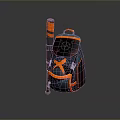 Stylish Dark Blue and Orange Backpack with X Shaped Design and Black Orange Baseball Bat