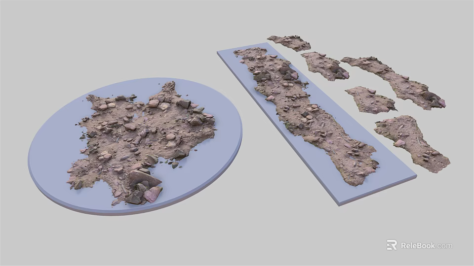Natural Stone Materials Display On Round And Rectangular Boards With Various Samples 3d model 