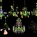 Diverse Green Chandeliers Featuring Flower Decorations Candle Shapes And Colorful Ornaments