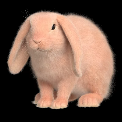 Pink Reptile With Long Ears And Soft Skin Sitting On Black Background 3d model