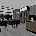 Modern Clothing Store Interior With Men's Suits Display Wooden Tables And Cashier Counter