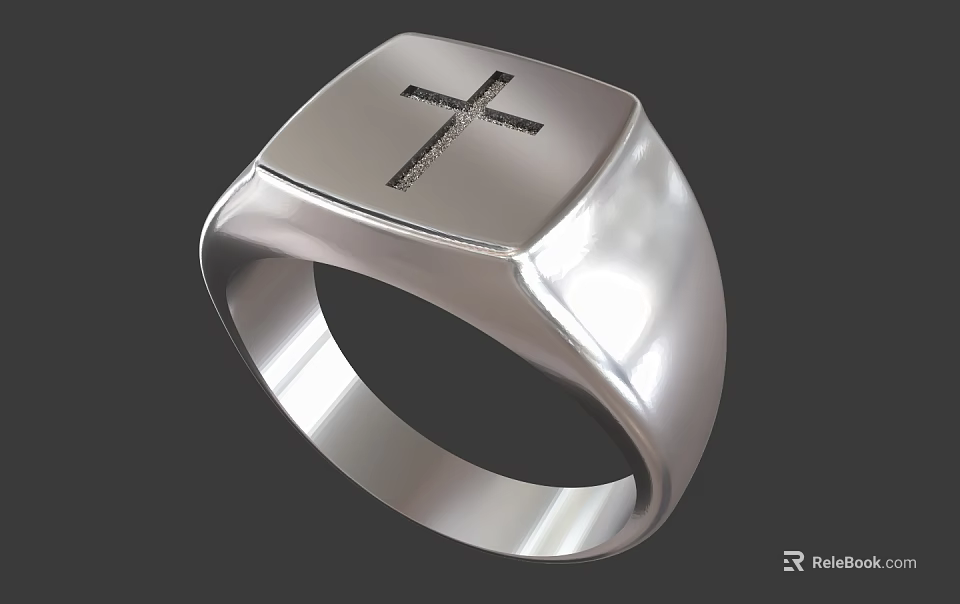 Silver Ring With Square Top And Cross Design For Jewelry Collection 3d model 