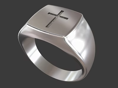 Silver Ring With Square Top And Cross Design For Jewelry Collection 3d model