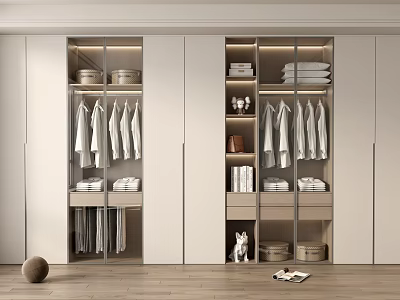 Modern Closet Interior Design With Glass Doors Hanging Clothes And Shelf Storage 3d model