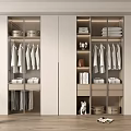 Modern Closet Interior Design With Glass Doors Hanging Clothes And Shelf Storage