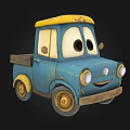 Cute Blue Cartoon Truck With Yellow Roof Smiling Face And Big Eyes
