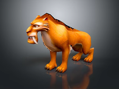 Orange Reptile With Mane Fangs And Standing Posture In Realistic 3d model