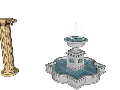 Outdoor Multi Tiered Stone Fountain With Circular Basin And Decorative Column 3d model