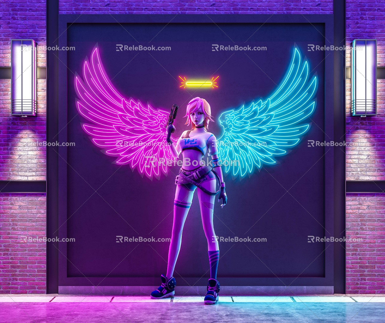 Modern Decorative Light Angel Wings Neon Lighting 3d model