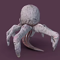 Reptile With Skull Like Head Rough Skin And Multiple Tentacle Limbs In Grayish White Pink 3d model