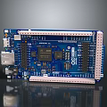 Computer Circuit Board With Blue Design Integrated Chips And Multiple Electronic Components