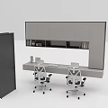 Modern Desk Interior Design With Two Office Chairs And Books In Cabinets
