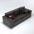 Black Leather Three Seater Sofa with Modern Design and Decorative Pillows 3d model