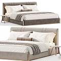 Modern Linen Bed With White Pillows Gray Cushions Striped Blanket And Neutral Color Options