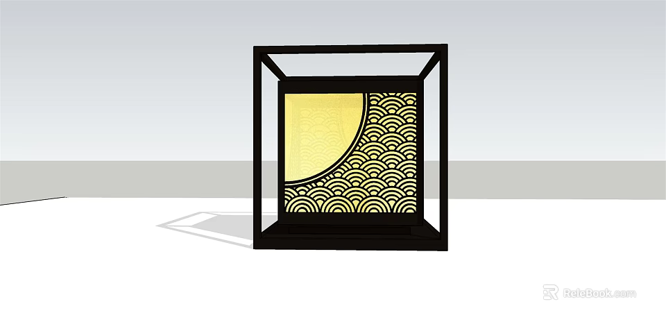 Stylish Outdoor Light with Black Frame Square Design and Gold Wave Pattern Yellow Illumination 3d model