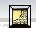 Stylish Outdoor Light with Black Frame Square Design and Gold Wave Pattern Yellow Illumination 3d model