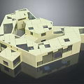 Cartoon Scene Of Modern White Cube Buildings With Connected Structures And Windows
