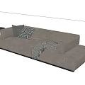 Modern Light Gray Sectional Sofa With Plaid Cushion And Striped Throw Blanket 3d model
