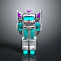 Silver And Teal Transformer Robot Toy Figure With Purple Head And Chest Details