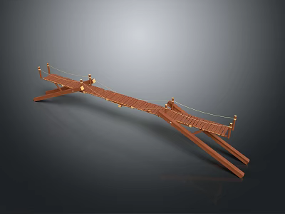 Wooden Suspension Bridge Design With Rope Railings And Support Beam Structure 3d model