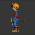 Cartoon Miner Character Wearing Yellow Hard Hat And Blue Overalls With Pickaxe