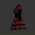 Red And Black Plaid Dress With Black Corset Waistband Gray Long Sleeves And Bow Detail