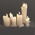 Lit White Candle Lamps With Melted Wax On Gray Platform