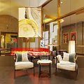 Stylish Leisure Sofa Set In Modern Living Area With Artwork Chandelier And Glass Walls