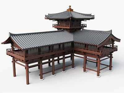 Traditional Chinese Ancient Architecture With Wooden Structure Overhanging Eaves And Multi Layered Roof 3d model