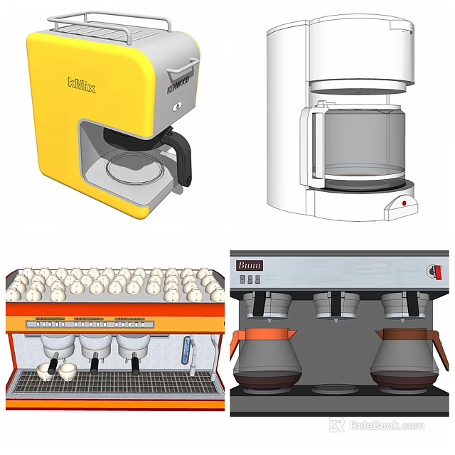 Modern Kitchen Appliances Including Coffee Makers Commercial Machines in Yellow White Orange 3d model 